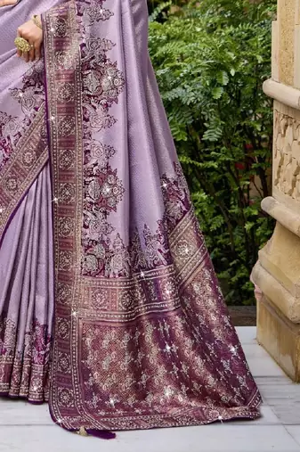 Lavender silk blend embroidered party wear Saree with blouse 