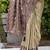 Cream purple silk blend embroidered party wear Saree with blouse 
