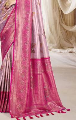 Pink magenta silk blend embroidered kanchipuram silk blend Saree with blouse  3