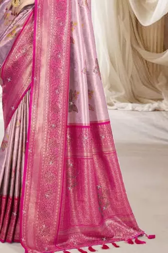 Pink magenta silk blend embroidered kanchipuram silk blend Saree with blouse 