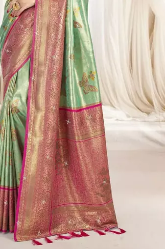 Green magenta silk blend embroidered kanchipuram silk blend Saree with blouse 