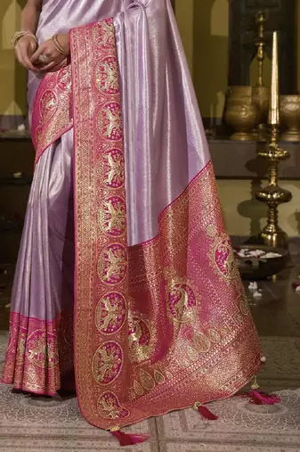 Lavender magenta silk blend embroidered traditional Saree with blouse 