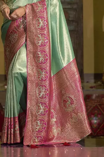 Pista green magenta silk blend embroidered traditional Saree with blouse 