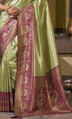 Mehendi green purple silk blend embroidered traditional Saree with blouse  2