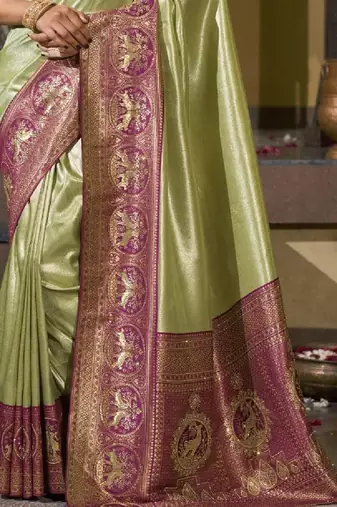 Mehendi green purple silk blend embroidered traditional Saree with blouse 