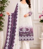 White and purple embroidered georgette semi-stitched pakistani salwar suit