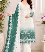 White and pine green embroidered georgette semi-stitched pakistani salwar suit
