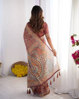 Wine color ready to wear saree with unstich blouse 3