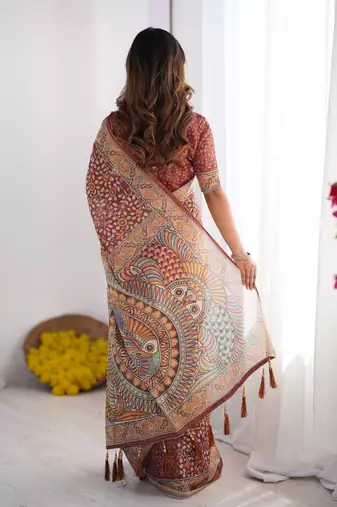 Wine color ready to wear saree with unstich blouse