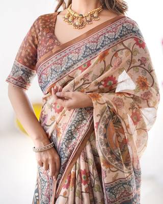 Beige color ready to wear saree with unstich blouse 2