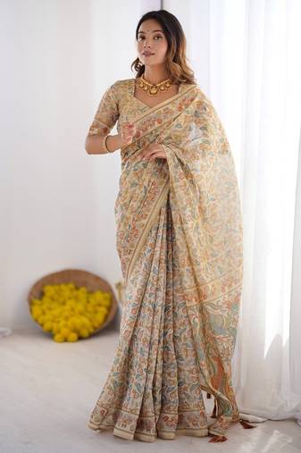 Ivory color ready to wear saree with unstich blouse