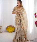 Ivory color ready to wear saree with unstich blouse