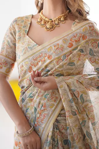 Ivory color ready to wear saree with unstich blouse