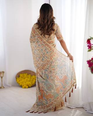 Ivory color ready to wear saree with unstich blouse 3
