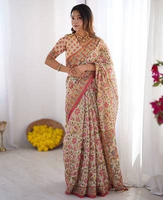 Cream color ready to wear saree with unstich blouse 1