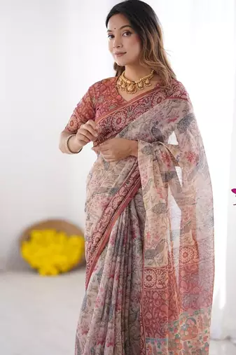 Beige color ready to wear saree with unstich blouse