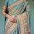 Aqua blue color ready to wear saree with unstich blouse