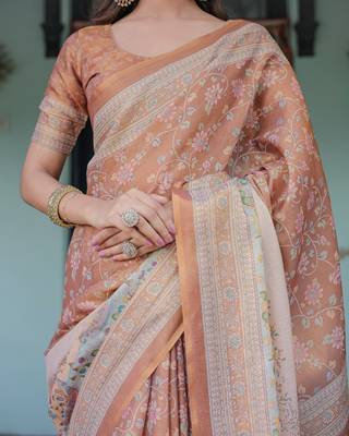 Peah color ready to wear saree with unstich blouse 3