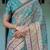 Teal blue color ready to wear saree with unstich blouse