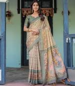 Beige color ready to wear saree with unstich blouse