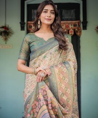 Beige color ready to wear saree with unstich blouse 2