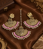 Pink Accent Traditional Earrings & Maang Tikka