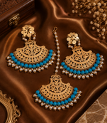 Artisan blue accent earrings & tikka set