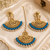 Artisan blue accent earrings & tikka set