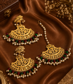 Heritage emerald ruby bead earrings tikka set