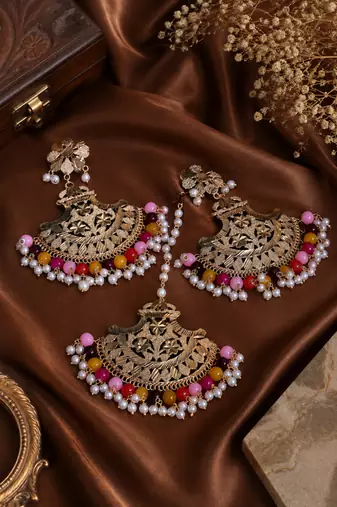 Festive palette bead earrings tikka set