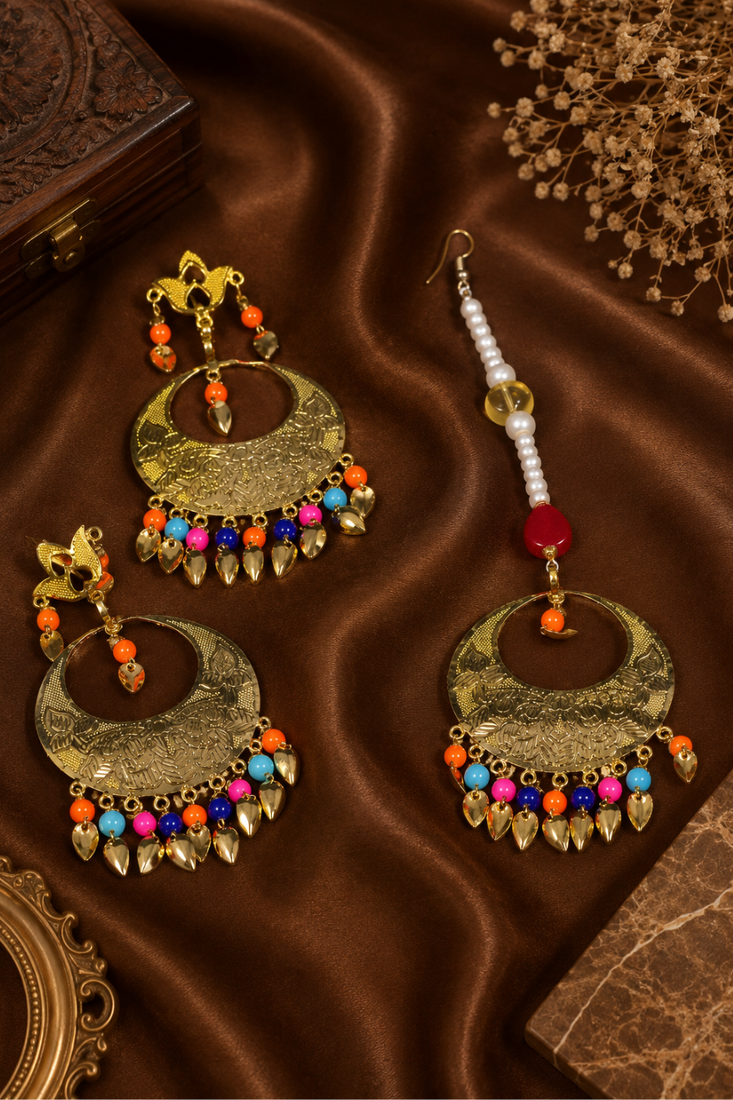 Rang Accent Peepal Patti Earrings Tikka Set