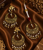 Elegant pearl accent earrings tikka set