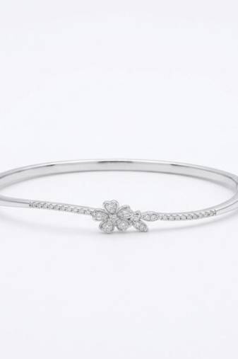 925 Sterling Silver Floral CZ Bangle Bracelet for Women | Cubic Zirconia Flower Bracelet Jewelry