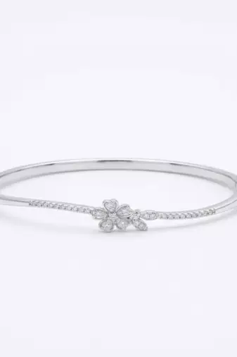 925 Sterling Silver Floral CZ Bangle Bracelet for Women | Cubic Zirconia Flower Bracelet Jewelry