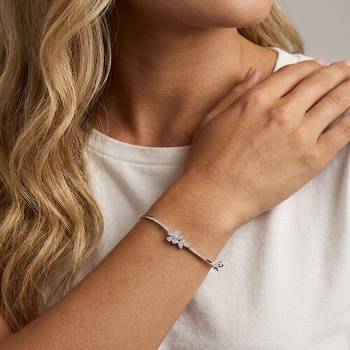 925 Sterling Silver Floral CZ Bangle Bracelet for Women | Cubic Zirconia Flower Bracelet Jewelry 2