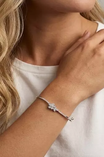 925 Sterling Silver Floral CZ Bangle Bracelet for Women | Cubic Zirconia Flower Bracelet Jewelry
