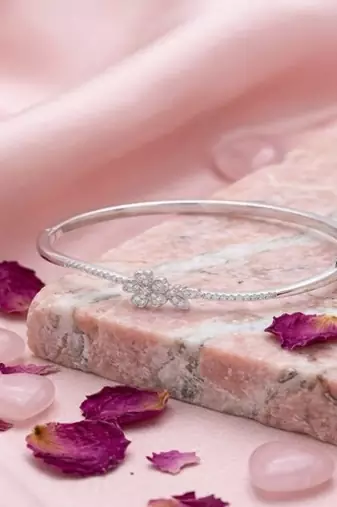 925 Sterling Silver Floral CZ Bangle Bracelet for Women | Cubic Zirconia Flower Bracelet Jewelry
