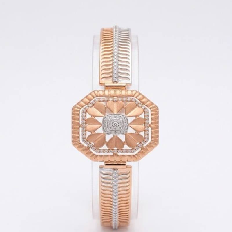 925 Sterling Silver Rose Gold Floral CZ Bracelet for Women | Two Tone Cubic Zirconia Designer Bangle Jewelry