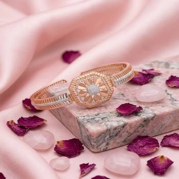 925 Sterling Silver Rose Gold Floral CZ Bracelet for Women | Two Tone Cubic Zirconia Designer Bangle Jewelry 3