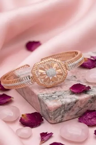 925 Sterling Silver Rose Gold Floral CZ Bracelet for Women | Two Tone Cubic Zirconia Designer Bangle Jewelry