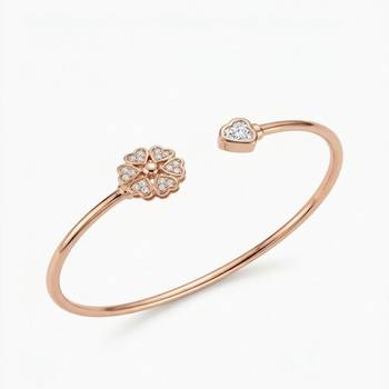 925 Sterling Silver Rose Gold Clover CZ Open Cuff Bracelet for Women | Cubic Zirconia Floral Bangle Jewelry 1