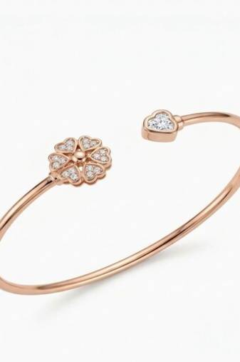 925 Sterling Silver Rose Gold Clover CZ Open Cuff Bracelet for Women | Cubic Zirconia Floral Bangle Jewelry