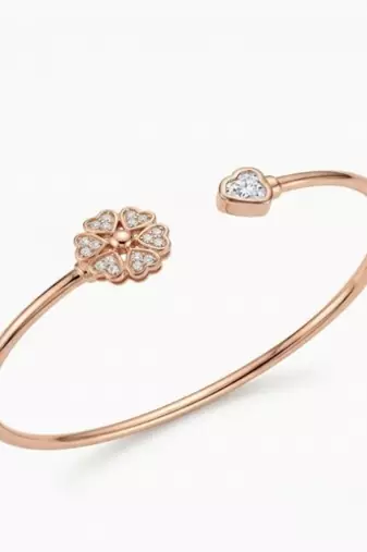 925 Sterling Silver Rose Gold Clover CZ Open Cuff Bracelet for Women | Cubic Zirconia Floral Bangle Jewelry