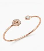 925 Sterling Silver Rose Gold Clover CZ Open Cuff Bracelet for Women | Cubic Zirconia Floral Bangle Jewelry