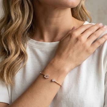 925 Sterling Silver Rose Gold Clover CZ Open Cuff Bracelet for Women | Cubic Zirconia Floral Bangle Jewelry 2
