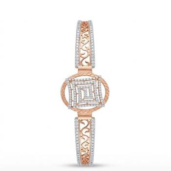 925 Sterling Silver Rose Gold Geometric CZ Bracelet for Women | Two Tone Cubic Zirconia Designer Bangle Jewelry 1