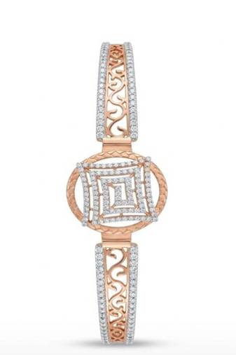 925 Sterling Silver Rose Gold Geometric CZ Bracelet for Women | Two Tone Cubic Zirconia Designer Bangle Jewelry