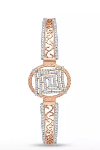 925 Sterling Silver Rose Gold Geometric CZ Bracelet for Women | Two Tone Cubic Zirconia Designer Bangle Jewelry