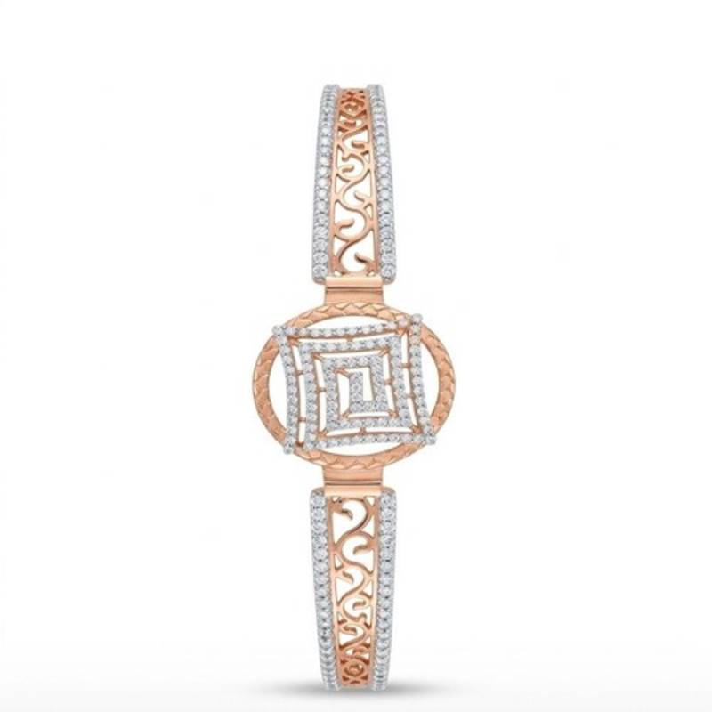 925 Sterling Silver Rose Gold Geometric CZ Bracelet for Women | Two Tone Cubic Zirconia Designer Bangle Jewelry
