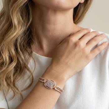925 Sterling Silver Rose Gold Geometric CZ Bracelet for Women | Two Tone Cubic Zirconia Designer Bangle Jewelry 2